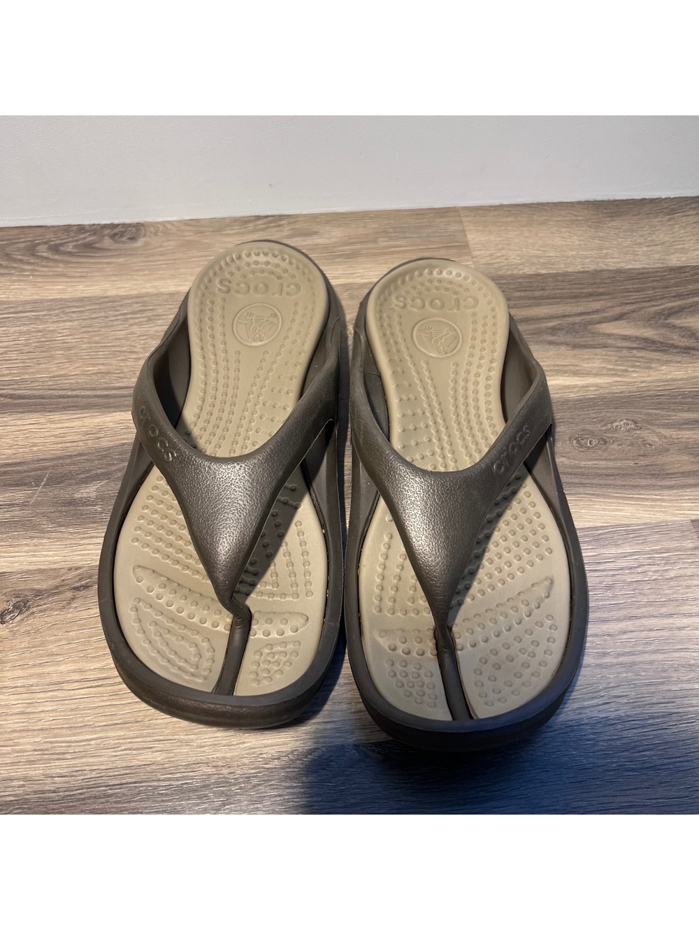 Crocs brown and tan flip flops, M8/W10